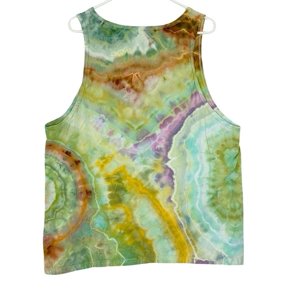 Vintage 90s Tie Dye Tank Top Mens Size XL Unisex Handmade Pastel Green Upcycled - Picture 2 of 6